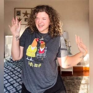 Y2K Clueless “As If!” Chicken Parody Tee • Charcoal Grey • Unisex M